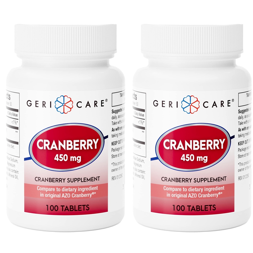 High-Potence Cranberry Supplement - 450mg Pure Cranberry Tablets for Urinary Tract Health Natural UTI Prevention for Men & Women- GMO, Gluten & Dairy Free Cranberry Concentration 100 Count (2ks)
