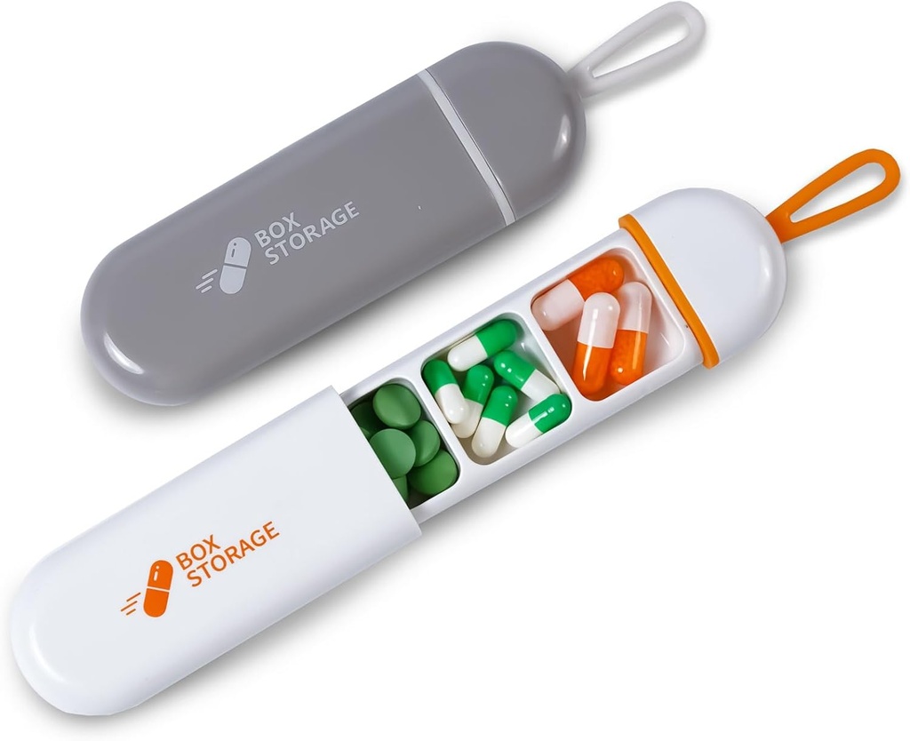 Travel Pill Organizátor,Mini Pill Prípad 3 Compartments Prenosné Pill Case,Waterproof Medication Case Puch pre mužov Plnenie vitamínov drog Rybí olej doplnky [biele / šedá]