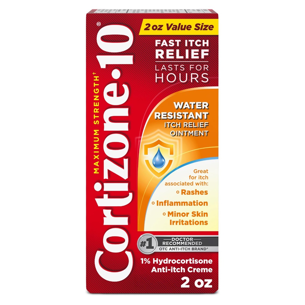 Cortizone-10 Maximálna sila Voda Rezistentná Svrbenie Relief Masť, 1% Hydrokortizón, Fast-Acting, Anti-Svrbenie krém pre Bug Bites, Vyrážka, Ekzém, Psoriáza, Jedovatý Ivy, Oak, Sumac & More, 2 oz
