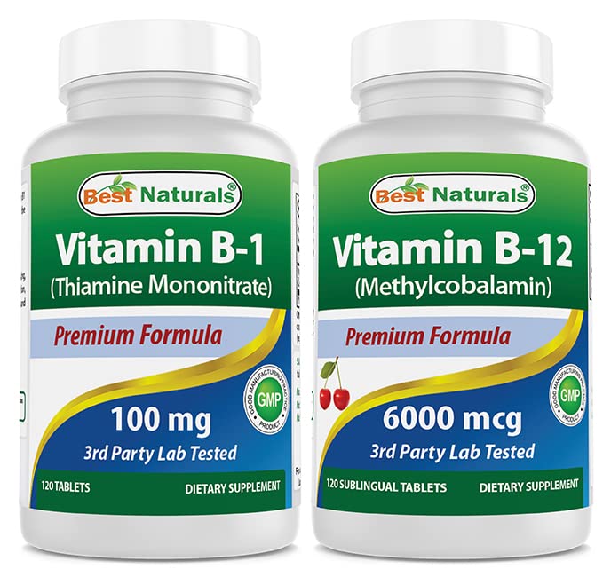 Najlepšie prírodné vitamín B1 ako tiamín mononitrát 100 mg & vitamín B12 6000 μg