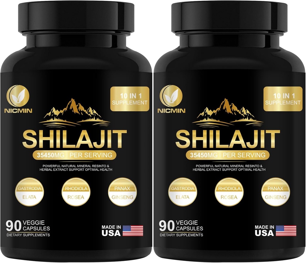 35450MG Pure Shilajit Supplement - Himalayan Organic Shilajit pre mužov a ženy Maximálny výkon Shilajit pre vylepšenú energiu a imunitnú podporu 180 Veggie Kapsule
