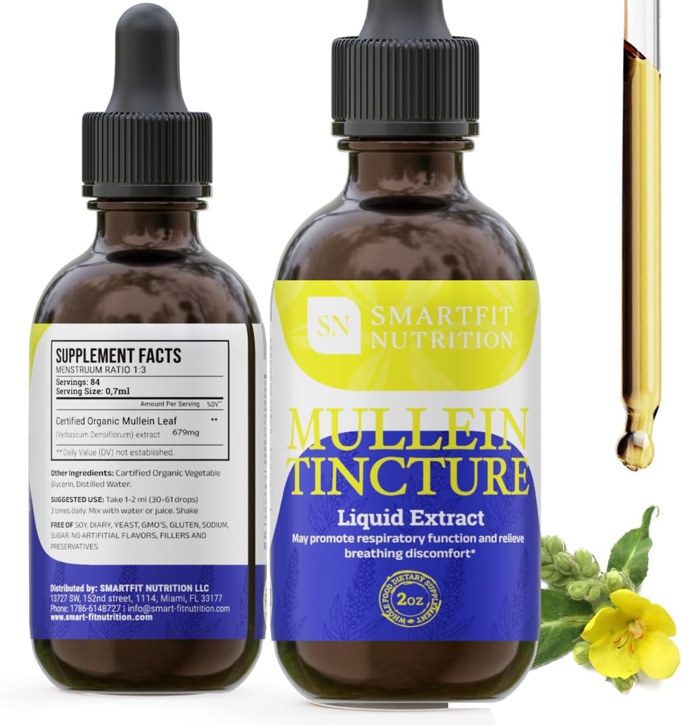 Mullein Leaf Extract - Mullein Drops - Pľúcna očista - Doplnok pre podporu respiračného systému a zdravé Mucous Membrány - Verbascum Densiflorum - 2 oz