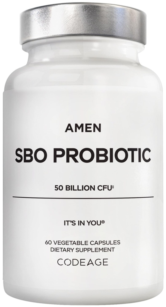 Amen Probiotiká Supplement, SBO Probiotics and Organic Prebiotics, 50 miliárd CFU, Policajné stoly, Nie je potrebné chladenie, Flora Daily Probiotic Formula pre ženy a mužov, Vegan & Non- GMO, 60 Kapsule
