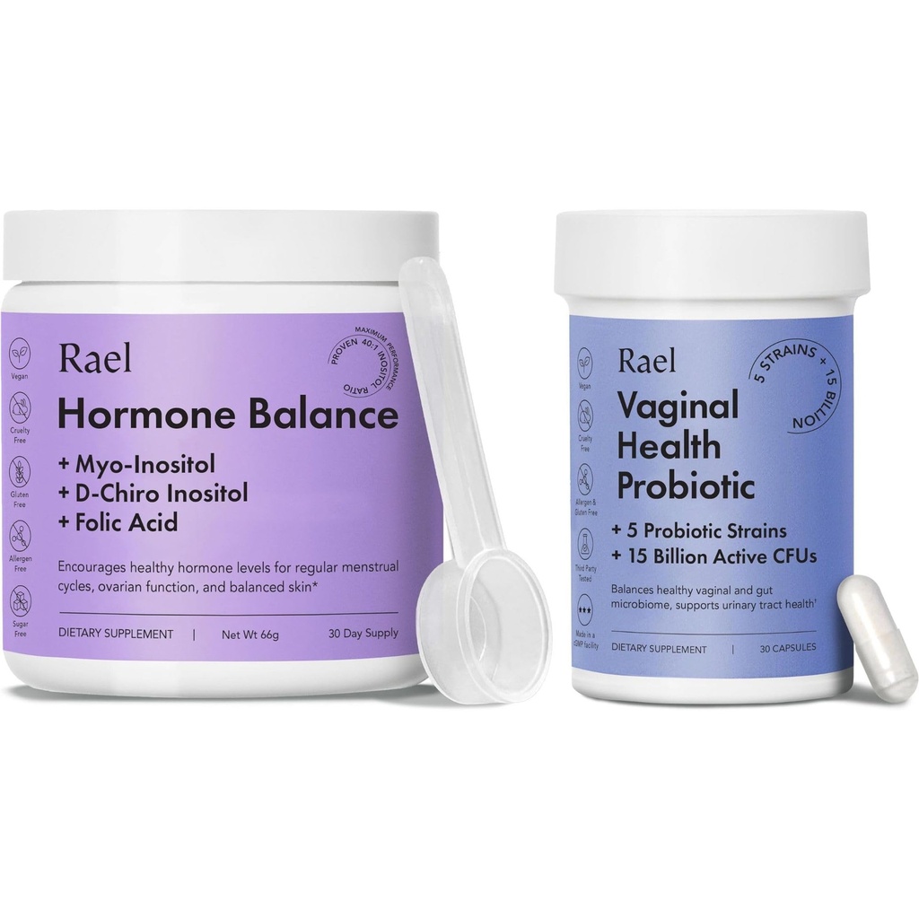 Rael doplnok pre ženy Bundle - Hormone Balance, Fertility & Ovarian Support (30 dní dodávky) & Probiotiká, Tráviace enzýmy, močových ciest zdravie (30 dní dodávky)