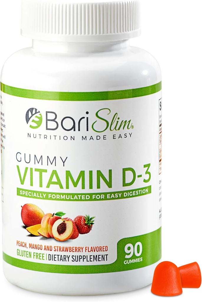 BariSlim Bariatric Vitamín D-3 Gummy - Špeciálne formulované Gumový vitamín pre pacientov po chudnutie Chirurgický zákrok - Ľahké strava a veľké ochutnávky ovocné príchute 90