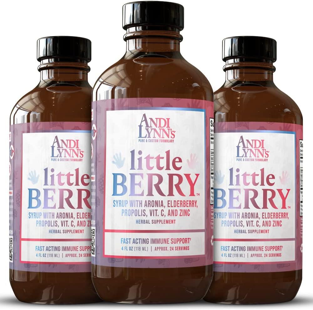 Andi Lynn a LittleBerry, bazový sirup pre deti s vitamínom C a zinkom, rýchla imúnna podpora bylinné doplnky, 4 oz (3-Pack)
