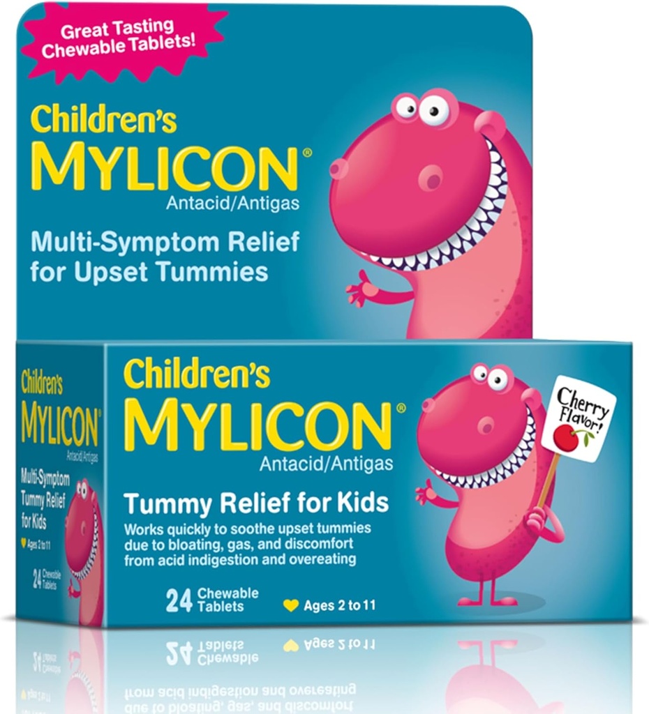 MYLICON Children's Tummy Relief for Kids, 24 Cherry Flavored Chewable Tablets