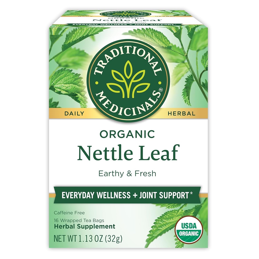 Tradičné lieky Organic Nettle Leaf Bylinný čaj, podporuje spoločné zdravie a celkovú wellness, (Pack of 1) - 16 Tea Bags