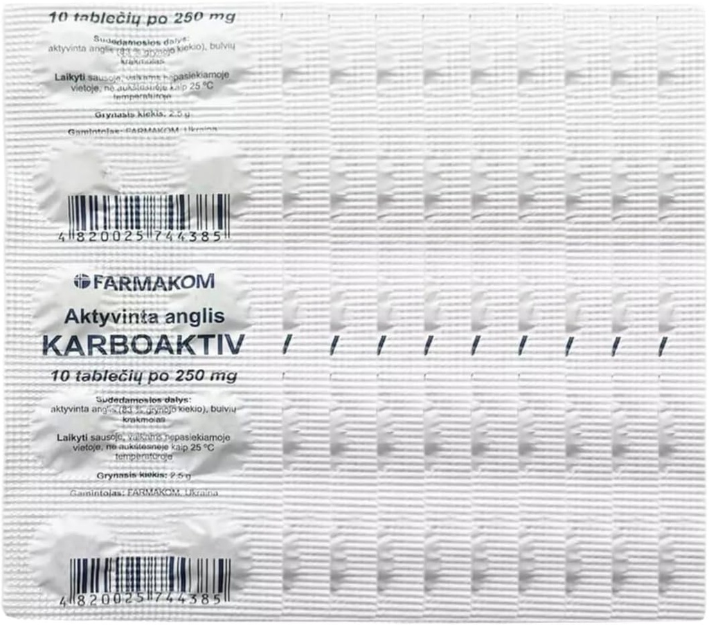 Aktivované uhlíkové Charcoal tablety Digestion Food Supplement 5 Listy X 10 Tablety