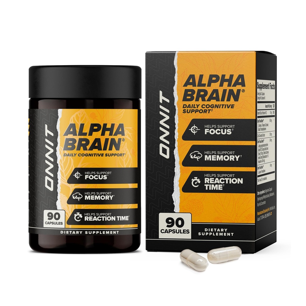 ONNIT Alpha Mozog Nootropic Brain Supplement for Focus, Memory, Mental Clarity, Cognitive Support with L-Theanine and Vitamín B6, 90 Count