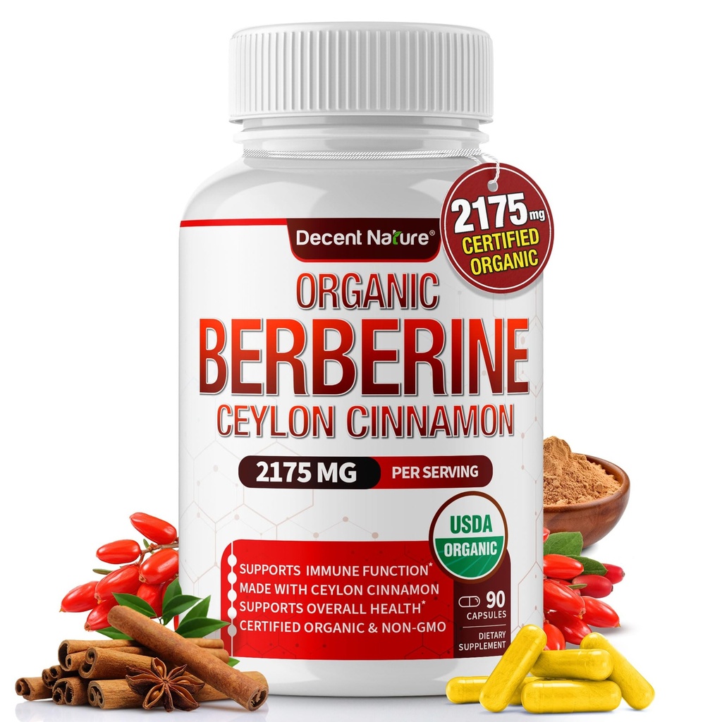 Organické Berberine s Ceylon škorica 2175mg - Premium berberberine doplnok vysoko čistý extrakt USDA Organic, podpora imunitného systému, Berberine Plus Complex, Non-GMO Vegan pre mužov Ženy 90 Kapsule