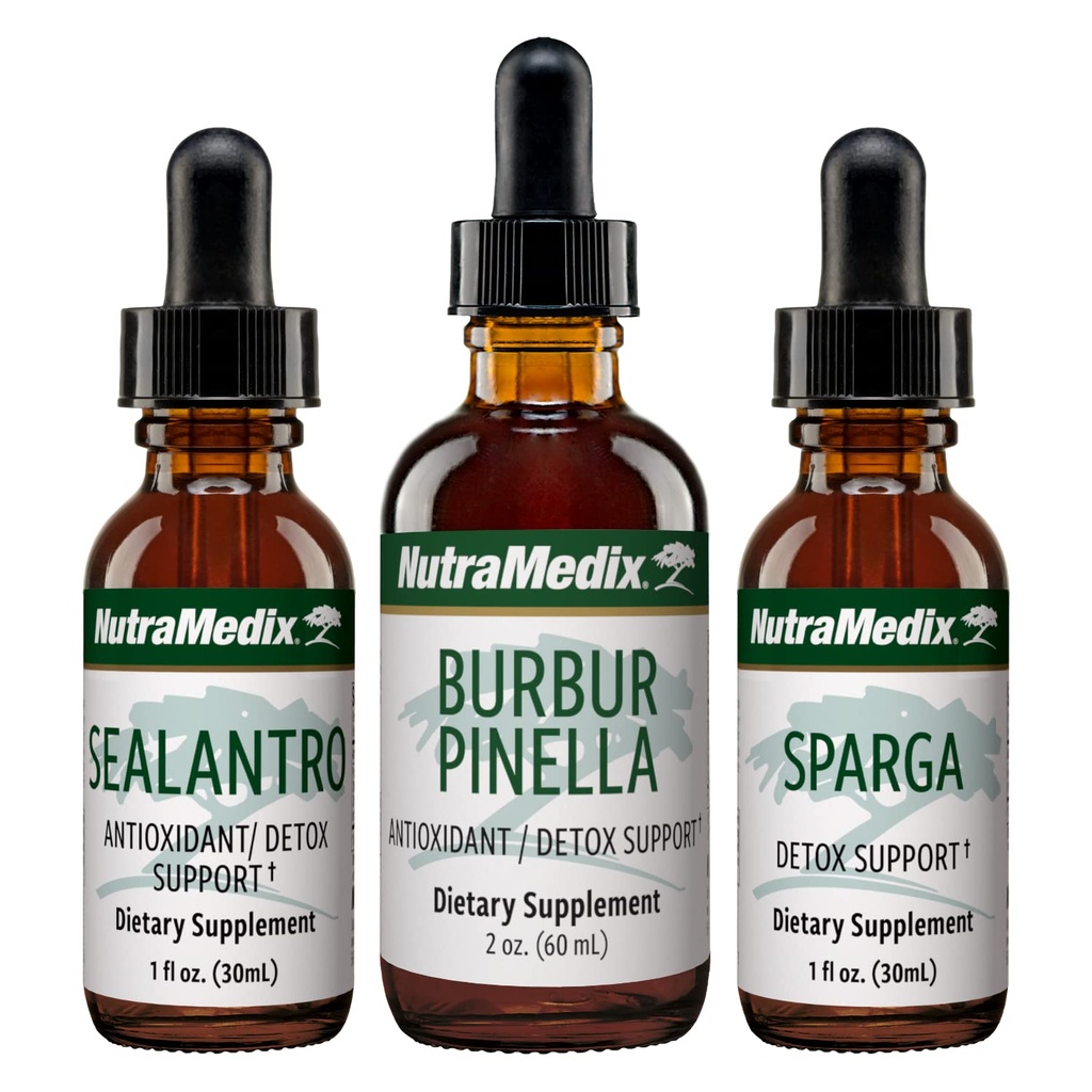 NutraMedix Detox Support Bundle - Sealantro (Chlorella, Cilantro Leaf & Pacific Cold-Water Red Seaweed), Sparga (Astragalus) a Burbur Pinela Extrakty pre čistenie a podporu detoxu - 3-piece Set