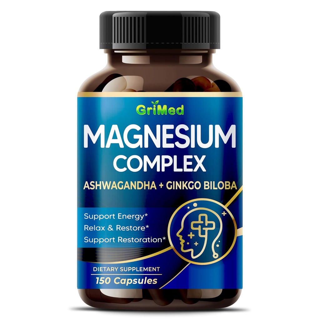 Magnézium Complex 8 600mg - x8 Power with Ashwagandha + Ginkgo Biloba - Relax & Restore, Restful Sleep - USA Made & Tested (150 Počet (Pack of 1))