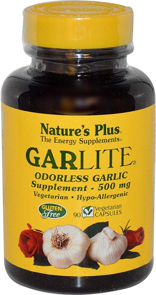 NaturesPlus Garlite Odorless Cesnak - 90 Kapsule - Vegetarián, bezlepkové - 90 Servisov