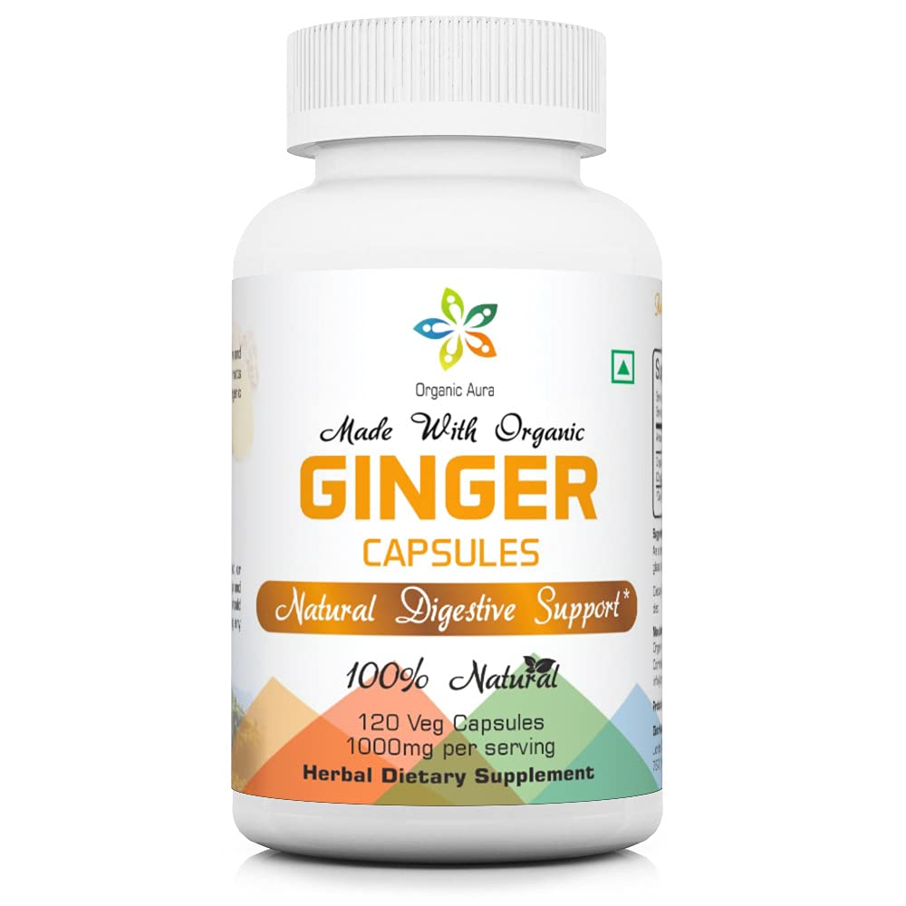Organické Aura Ginger Kapsule - 120 Veg Kapsule. 2 Mesiac Zásobovanie. Prirodzene zvyšuje zažívanie, úľavu žalúdka rozrušenie a zlepšuje imunitu. Žiadne GMO a Gluten Free.