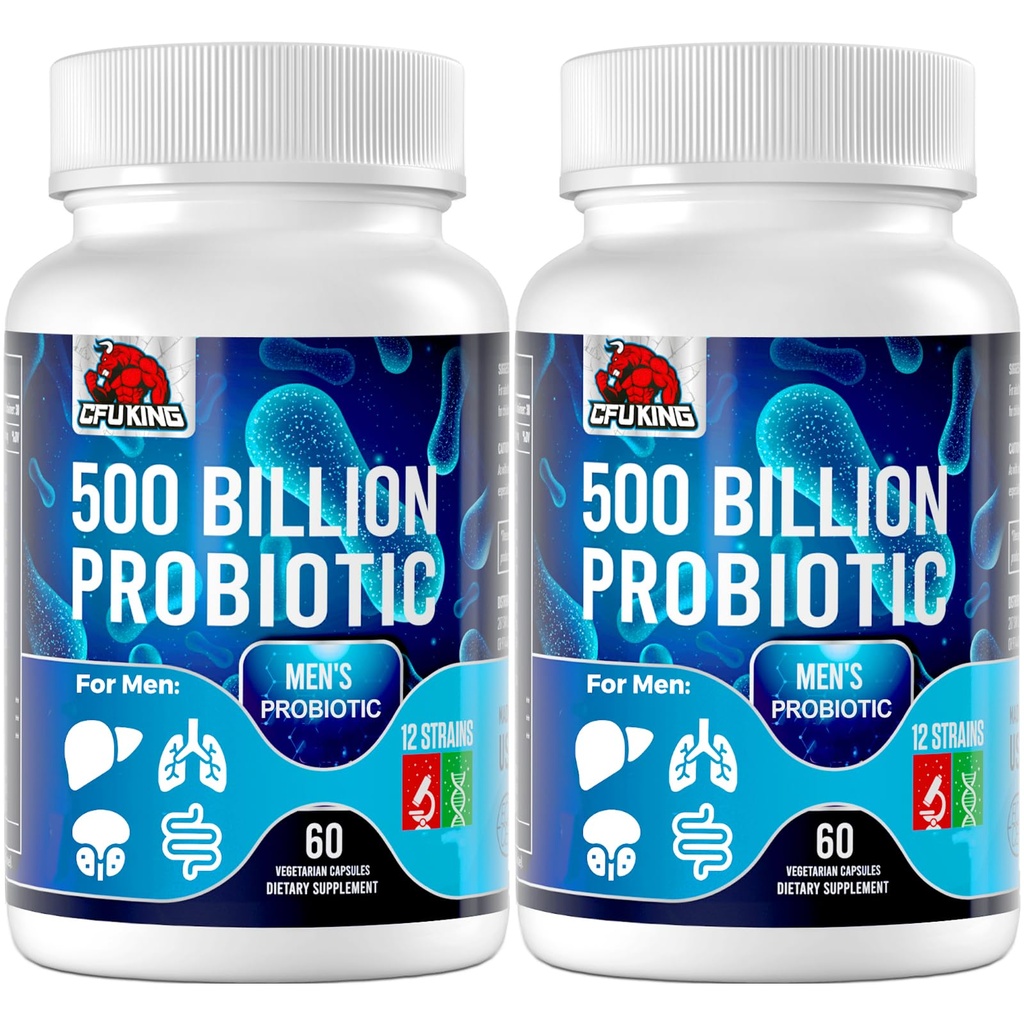 Probiotiká pre mužov, 500 miliárd CFU & 12 Pánske Probiotiká pre trávne zdravie + 4 organické prebiotické vlákna, pre trávenie, Gut, imunitné zdravie, lámanie, plyn, podpora energie, police Stabilné - 120 Kapsule
