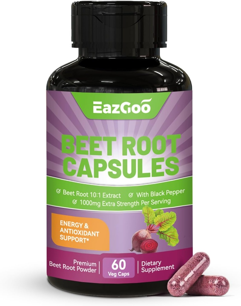 Repa Root Kapsule 1000mg Per Serving, podporuje výrobu oxidu dusnatého a krvný tlak, s extraktom z čierneho papriky, non-GMO, Gluten Free, Vegan - 60 Počet