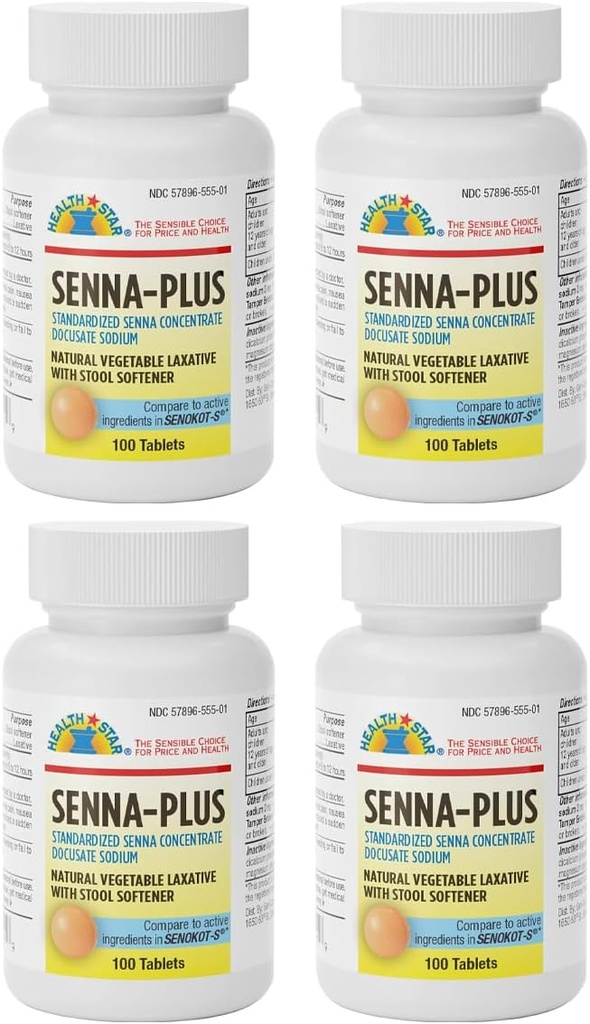 GeriCare Senna Plus Prírodný rastlinný preháňadlo so steolovým zmäkčovačom, dokusátom sodným 50 mg, senozidmi 8,6mg 100 grófov (pack of 4)