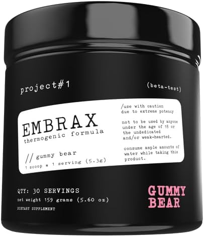 Projekt #1 Embrax: Termogénny preworkout spaľovač tukov Muži a ženy - Najlepšie Belly spaľovače tuku pre ženy a mužov, L-karnitín Supplement Pre cvičenie Powder for Men & Women - Gummy Bear