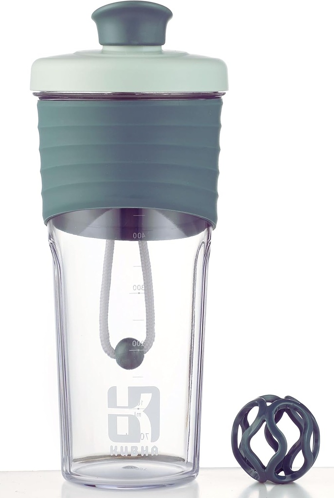 2. generácie Shaker fľaša pre proteíny s mixing loptu - ideálny pre cvičenie a vonkajšie použitie, 24-Ounces Srvátkový proteín Shaker s jasným meraním (čierna zelená)