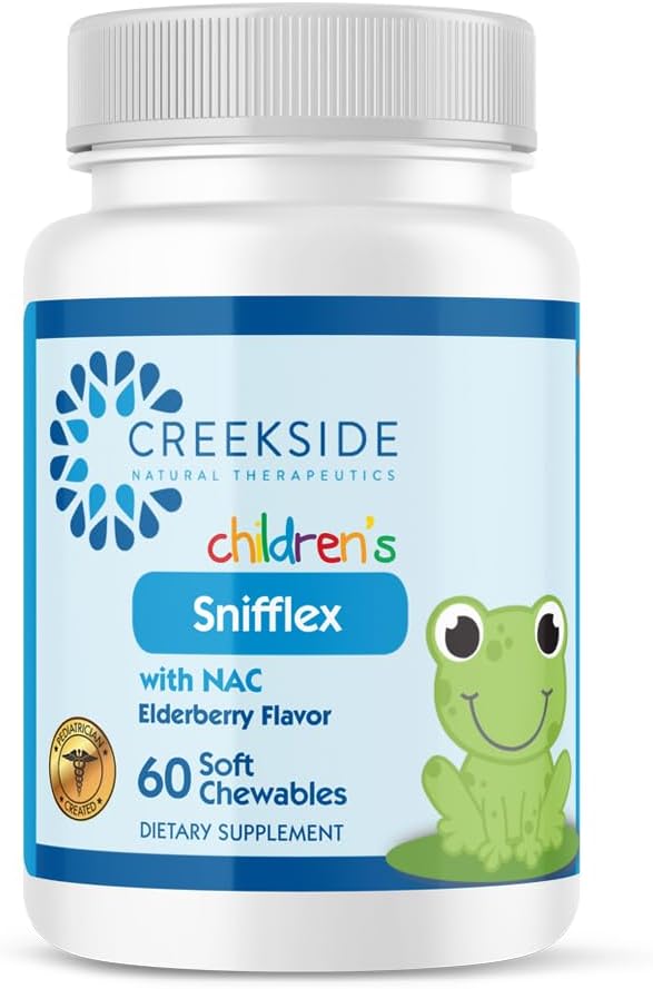 Creekside Naturals Snifflex, Detský Sinus & Respiratory Support, Staršie plody pre imunitné zdravie, pediater Formulovaný s NAC, Quercetin & Bromelain, Zero Sugar, Vegan, 60 Soft Chewables