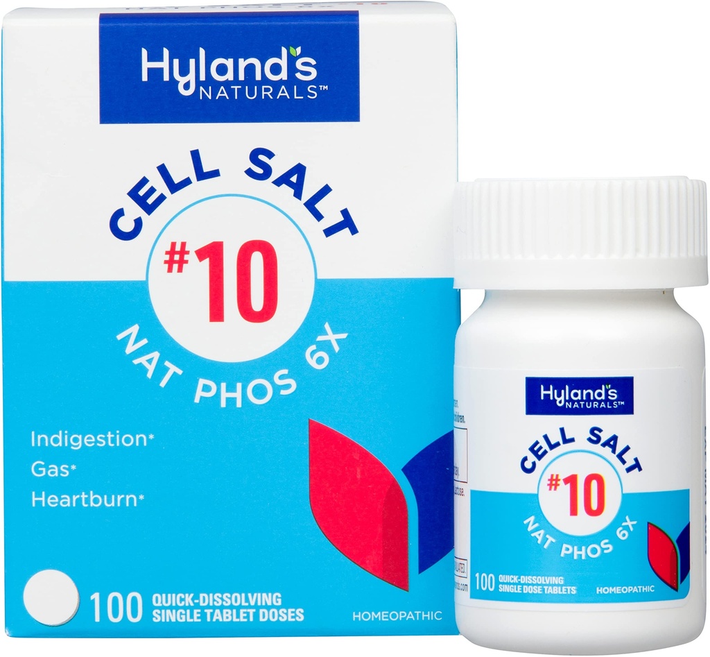 10 Cell Salt NAT Phos 6X tablety, prírodná úľava od pálenia záhy, plynu a tráviaceho traktu, rýchle rozpúšťanie tabliet, 100 grófov