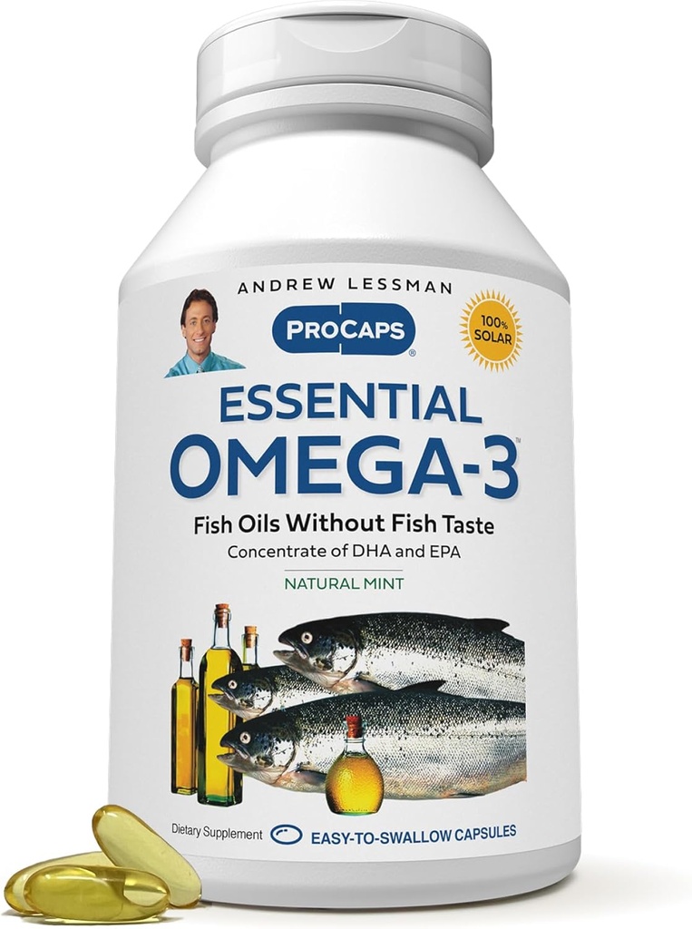 Andrew LESSMAN Essential Omega-3 Mincovňa - 60 Softgels - Ultra-pure, High Potency Omega-3 Oleje. Vysoká DHA, žiadne žalúdočné ťažkosti, žiadne kontaminanty, žiadna ortuť. Malé ľahko prehltnúť Softgels