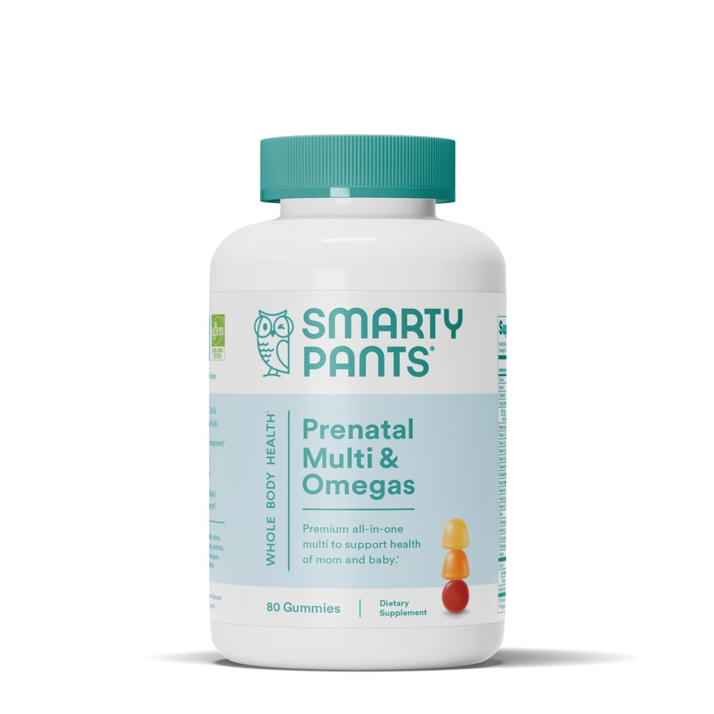 SmartyPants prenatálne vitamíny pre ženy, multivitamínové Gummy: Omega 3 Rybí olej (EPA/DHA), biotín, metylfolát, vitamín D3, C, vitamín B12, B6, A, K a zinok, Inozitol, 80 Počet (20 dní)