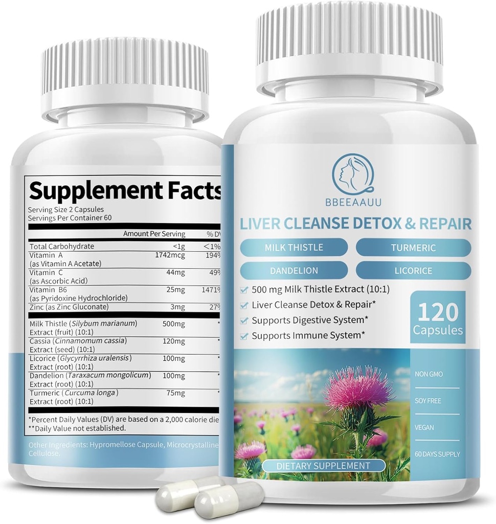 Mlieko Thitle Supplement Kapsule, Pečeň Zdravie Formula, s púpavkovým koreňom, 10:1 extrakt, pre Pečeň Detox Cleanse Support, Digestive & Immune System, 120 Veggie Caps