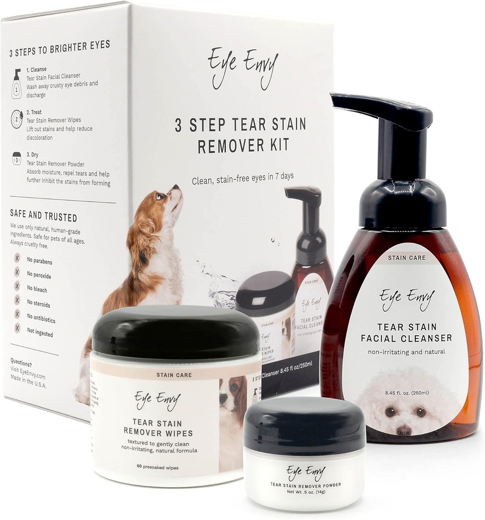 Eye Envy 3 Step Tear Stain Remover Kit for Dogs 