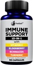 Immune Support Booster Supplement with Elderberry, Vitamin C, Echinacea, Turmeric Curcuminoids, Vitamin E, Vitamin B6, Zinc, L-Glutamine HCL, Garlic, Lactobacillus Acidophilus :: 60 Count, 1 Pack