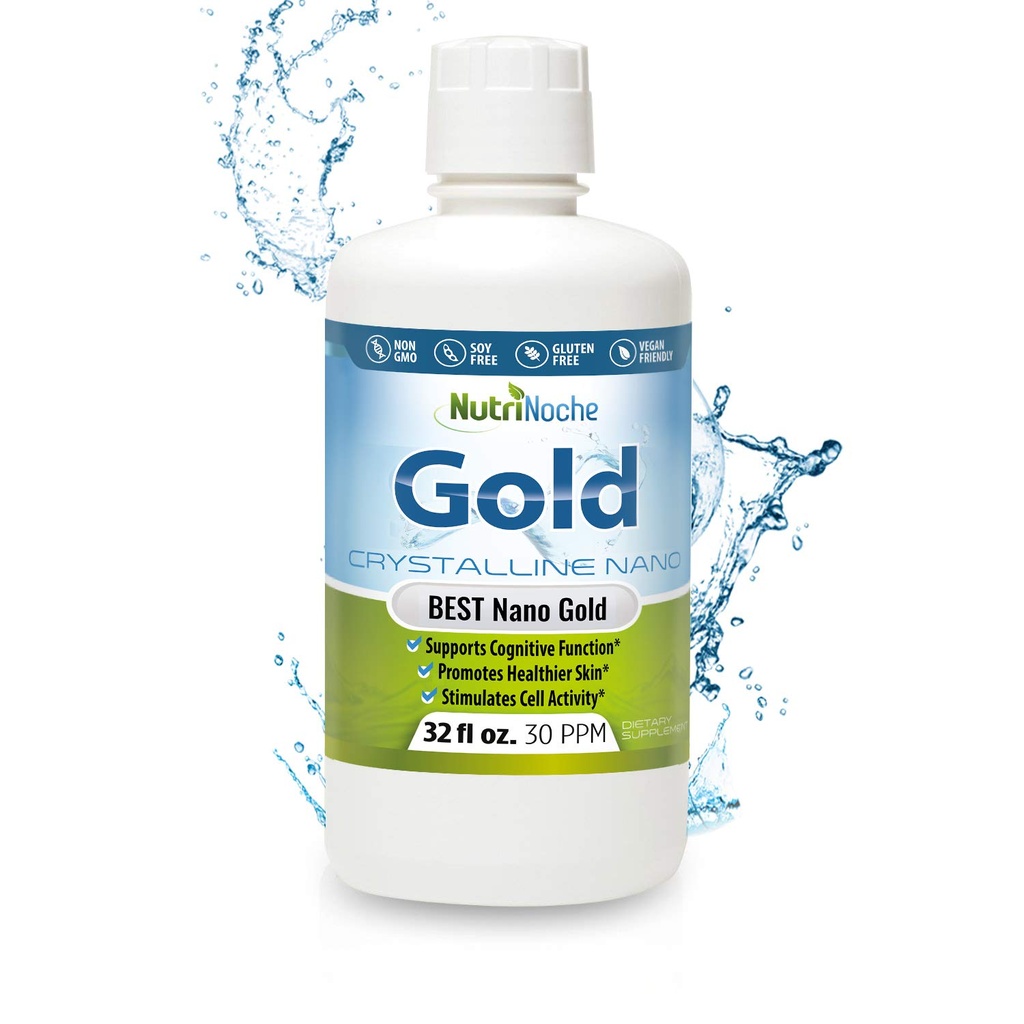 Koloidné zlato Liquid Organic Supplement by Nutrinoche - 100% Pure Nano Gold Mineral - podporuje duševnú jasnosť, zameranie a relaxáciu - 32 oz Bottle - Vegan, Gluten-free - Crystalline- 30 ppm