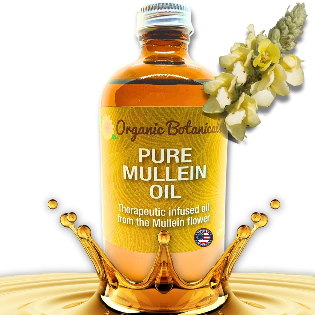 Mullein Oil - organické kvapky ušného oleja pre ucho, Tinnitus a deti - bylinný extrakt pre upokojujúce Relief (4 oz)