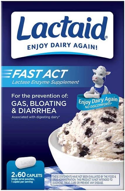 Lactaid Fast Act Laktóza Intolerancie Caplets, 120 Gróf prevencia plynu Bloating hnačka Najväčší objem