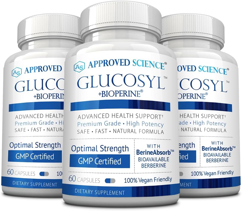 Schválená veda Glukozyl Supplement - 250 mg Berberine, Mulberry, Aquaus škorica - 60 Vegan Kapsule - Balenie po 3