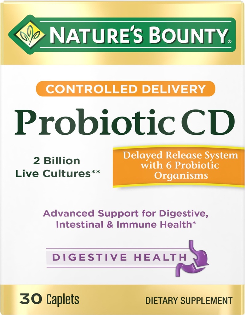 Nature's Bounty Probiotic, Controlled Delivery Dietary Supplement, Dodáva priateľské baktérie na trávenie, a imunitné systémy, 30 Caplets