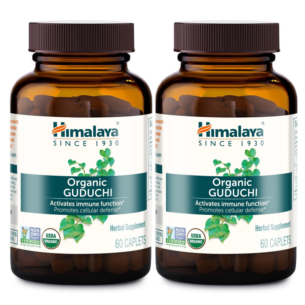 Himalaya Organic Guduchi for Active Immune Support and Cellular Defense, 700 mg, 60 Caplets, 2 mesiace dodávky, 2 balenia