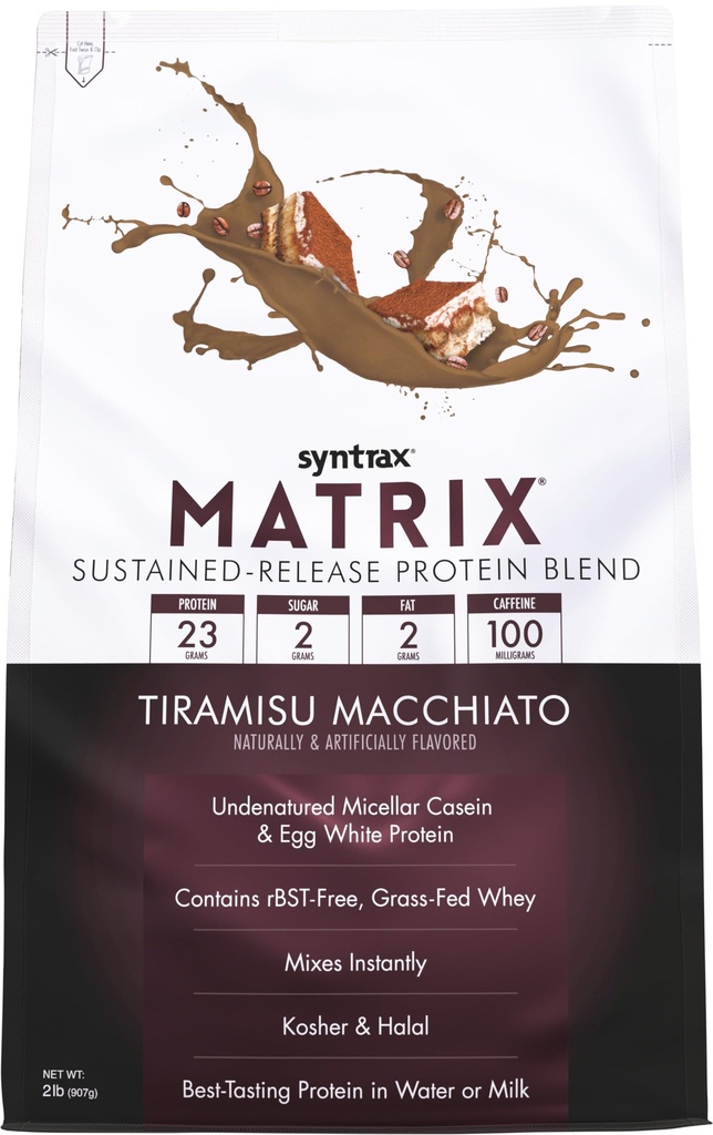 Syntrax Nutrition Matrix - Sustained-Release Protein Blend, Tiramisu Macchiato 2 lbs. 100mg Kofeín