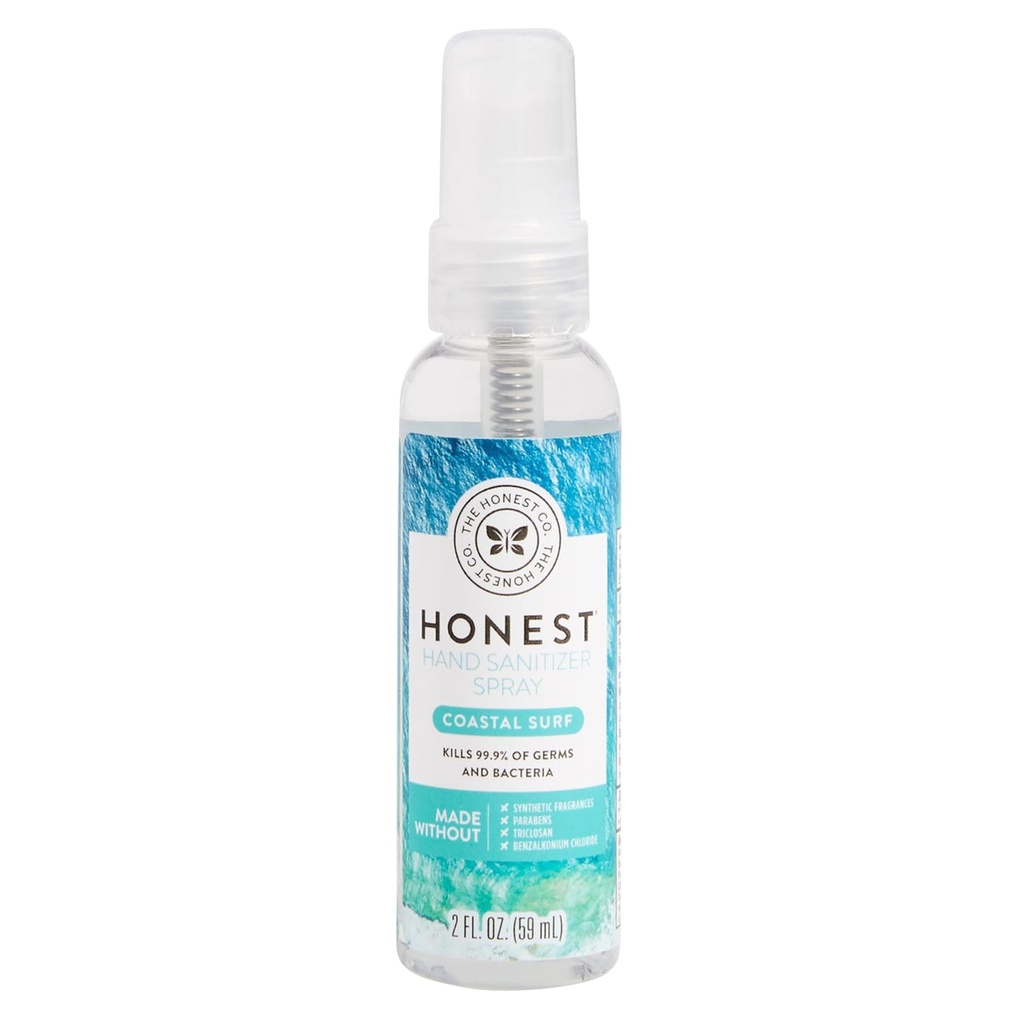 Čestná spoločnosť Plant-Based Hand Sanitizer Spray zabíja 99,9% Germs Hypoalergenic Rýchle sušenie a hydratačné pobrežné Surf 2 fl oz