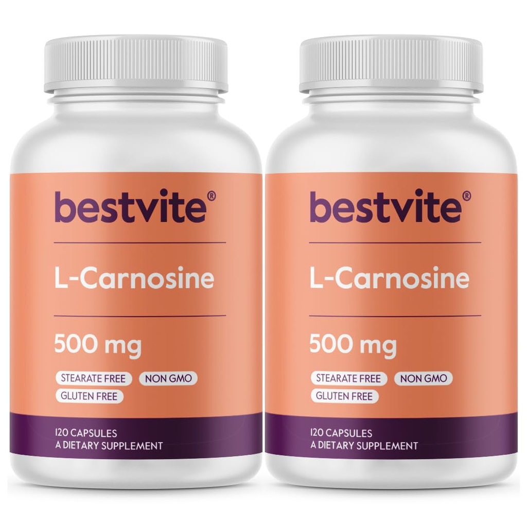 BESTVITE L-karnozín 500 mg (240 kapsúl) (120x2) Bez plnív - bez stearov - Non GMO - bez lepidla