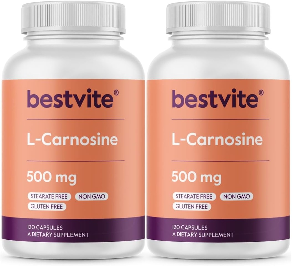 BESTVITE L-karnozín 500 mg (240 kapsúl) (120x2) Bez plnív - bez stearov - Non GMO - bez lepidla