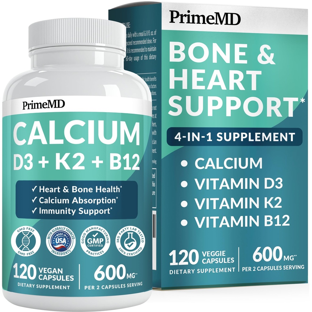 4-in-1 Vápnikové doplnky pre ženy a mužov - Vápnik s vitamínom D3 K2 5000 IU Supplement, 601 mg per Servírovanie - bez lepidla, Vegan-Priatelia (120 ct)
