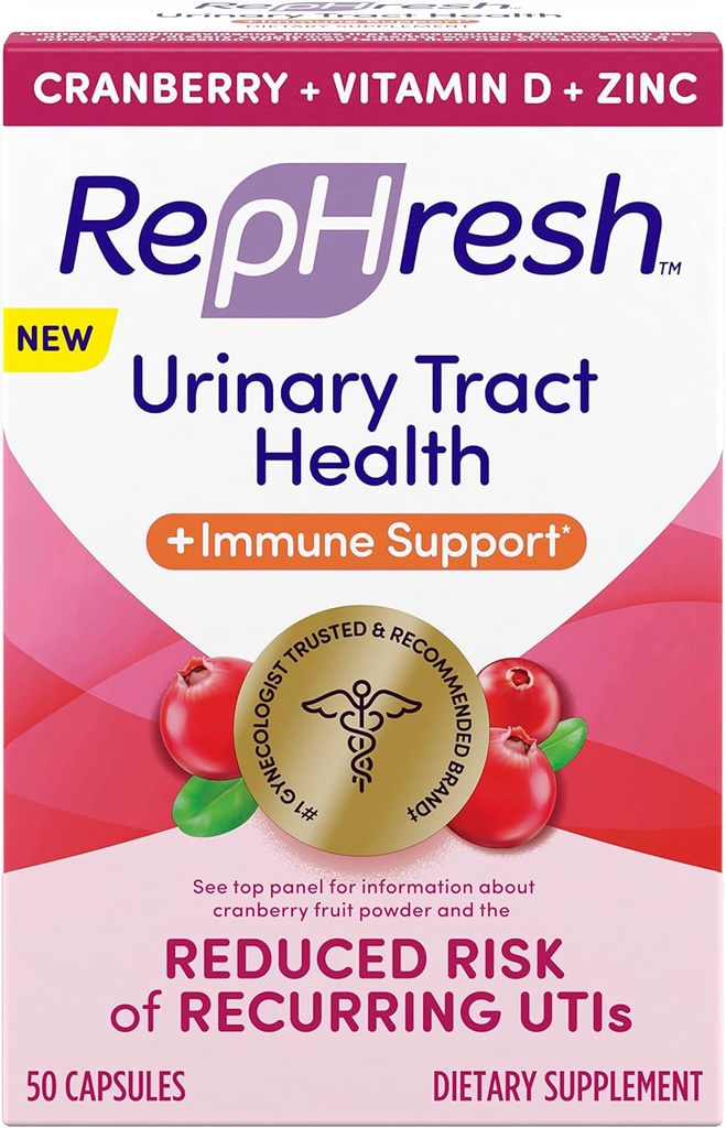 Rephresh Cranberry močových ciest zdravie Plus Immune Supplement, zmesou s vitamínom D + zinok - 50 Počet