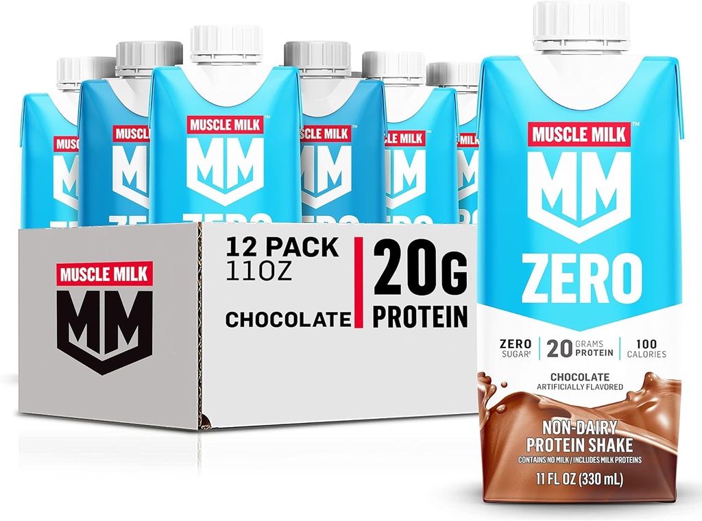 Svalové mlieko Zero Protein Shake, Čokoláda, 11 Fl Oz Carton, 12 balenia, 20g Proteín, Zero Cukor, 100 kalórií, Vápnik, Vitamíny A, C & D, 4g Fiber, Energizing Snack, Cvičenie Recovery, Balenie máj Vary, 11 Fl Oz (Stoj 12)