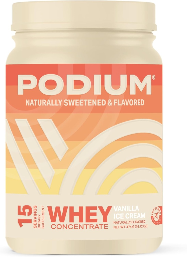 Podium Nutrition Srvátka Protein prášok, Vanilková zmrzlina, 22g Protein per Serving with Digestive Enzymes, Whey Protein Isolate & Concentration, Gluten Free, Low Carb, Low Cugar & Soy Free, 15 Servings