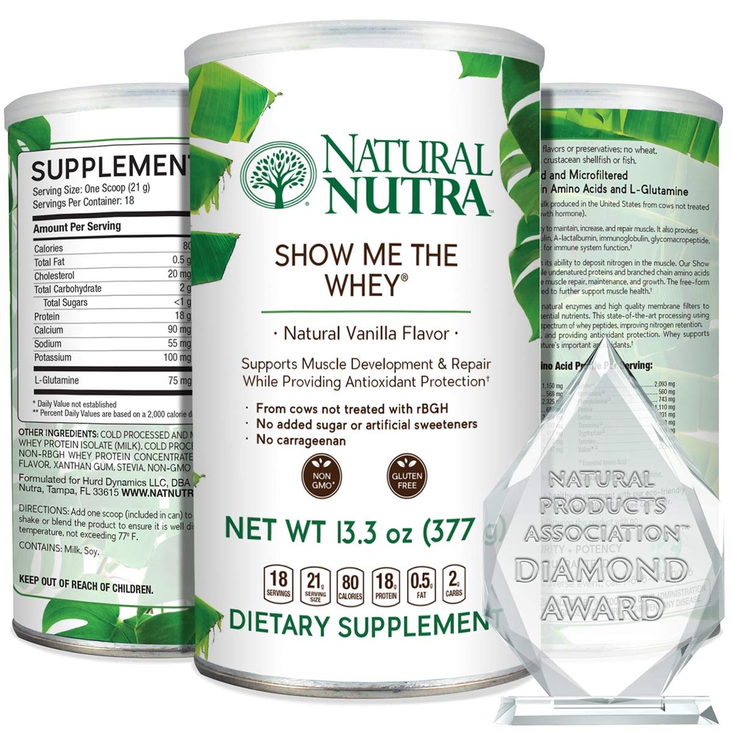 Natural Nutra Grass Fed Vanilla Ukážte mi Srvátkový proteín Zdroj Powder Zvýšiť trávenie, Zlepšiť telo Fluid Flow, Podpora Bone Health a Boost Imunity, Gluten Free, Bez cukru, non-GMO, 13.3oz
