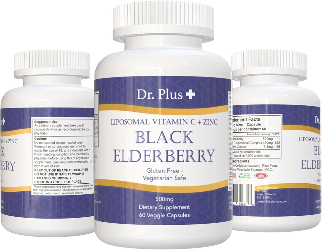Lipozomálne Immune Boost Black Elderberry - Vitamín C - Zinok Glutén Bezpečné vegetariánske doplnky 60 Veggie Kapsule