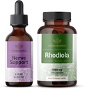 HERBAMAMA Nerve Support and Rhodiola Kit - Bundle of Nerve Support Liquid Complex 2 fl oz & Rhodiola Rosea Kapsule - Vegan, Non-GMO, Cukor a alkohol-free, 2 balenia