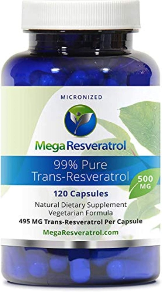 Mega Resveratrol, Pharmaceutical Grade,99% Pure, Isolate, Micronized Trans-Resveratrol, 120 Veggie Caps, 500mg per Capsule. Purity Certified. Absolutely NO Toxic “inactive” Ingredients Added.
