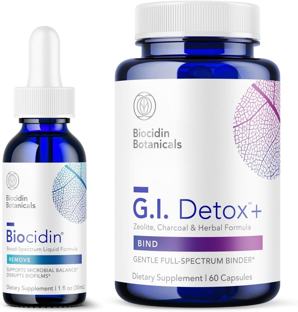 Bio-Botanical Research Biocidin Liquid Formula (1 oz) with GI Detox+ Gentle Binder - Two-Product Detoxification Bundle to Support Cleansing & Digestion - Assists in Toxin & Biofilm Removal